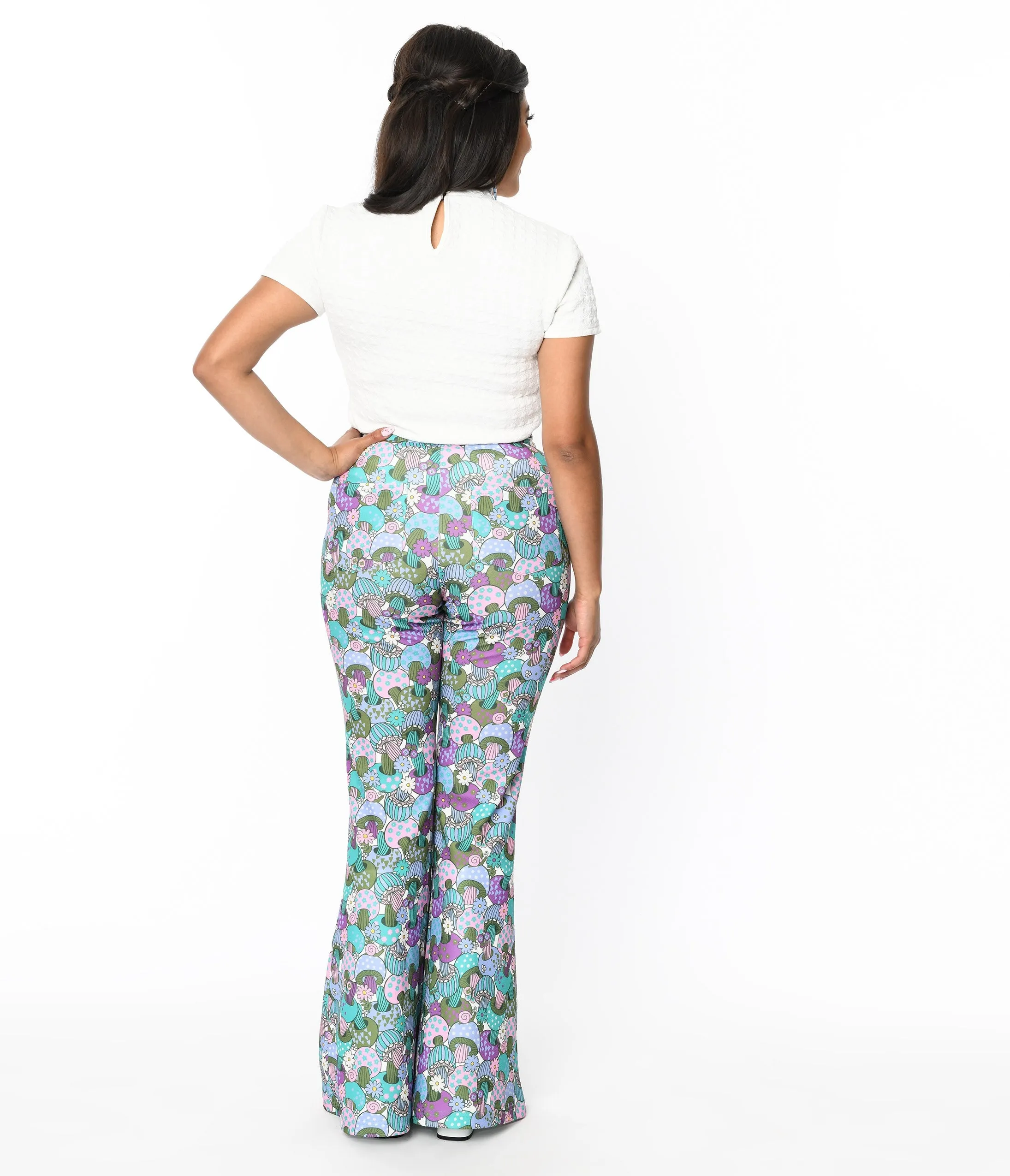 Smak Parlour 1970s Teal Groovy Mushrooms Find Your Flare Pants