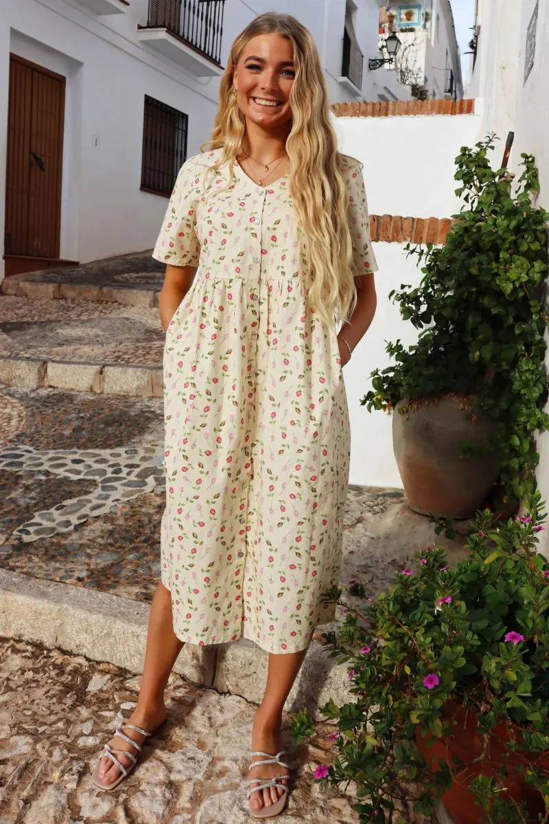 Sofie Ss Dress | Pink Roses | Kjole fra Liberté