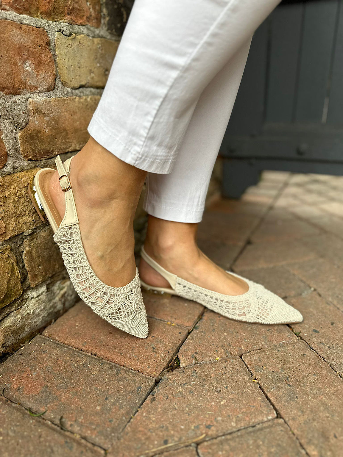 Stone Woven Sling Back Shoes