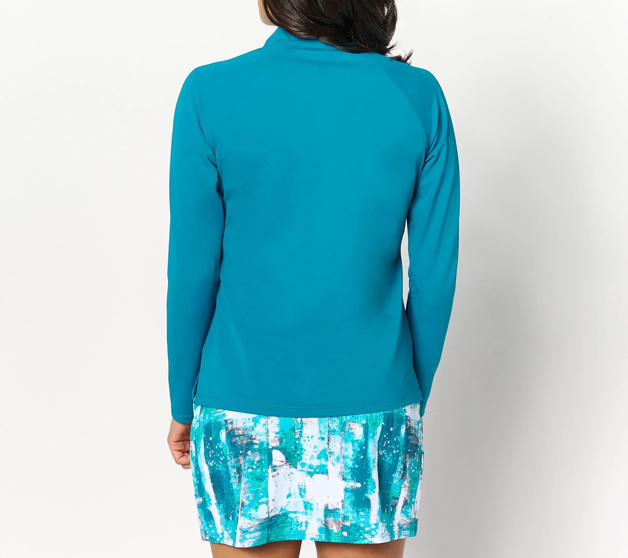 Susan Graver Soleil Rashguard Set with Swim Skirt