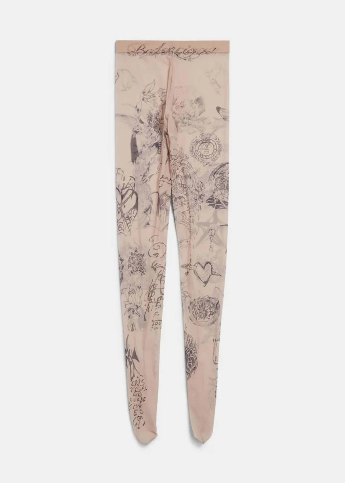 Tattoo-Print Tights - Beige