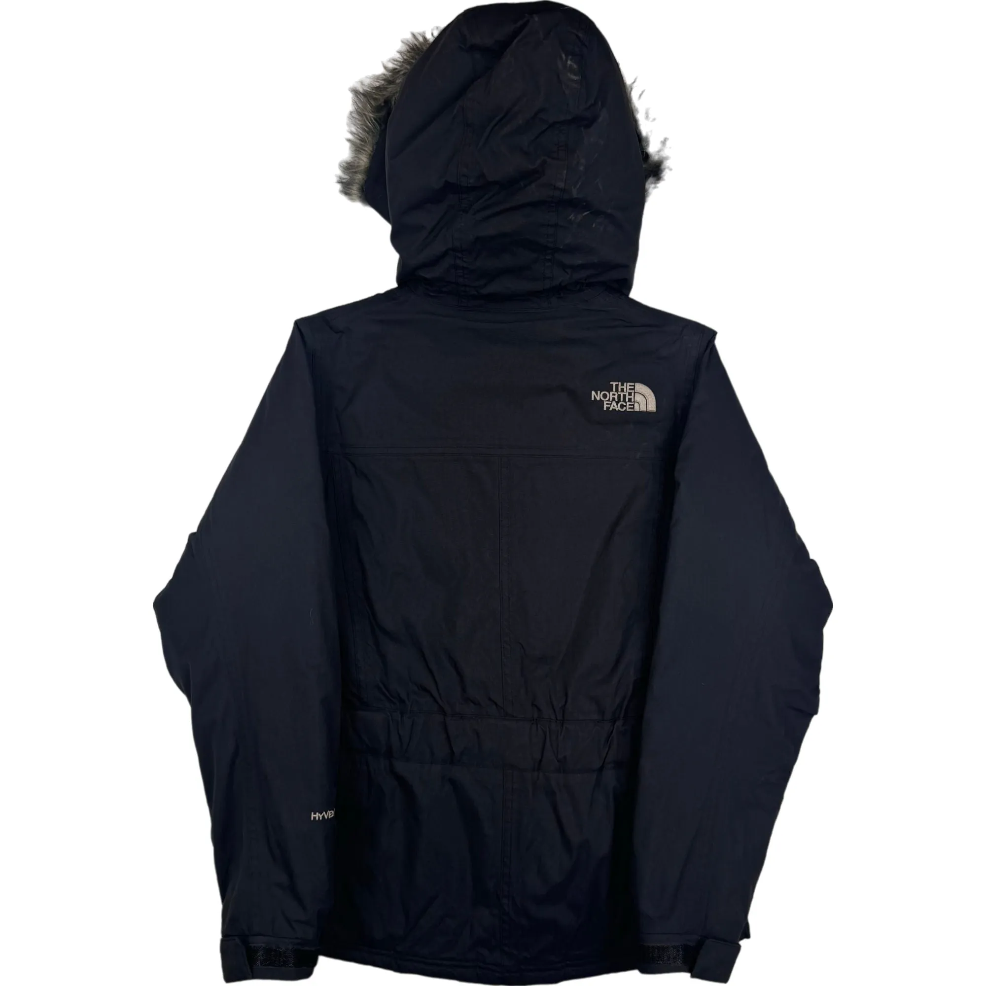 The North Face Black Goose Down Faux Fur Belted Parka Jacket