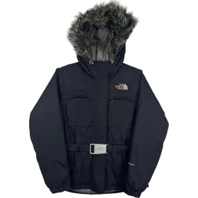 The North Face Black Goose Down Faux Fur Belted Parka Jacket