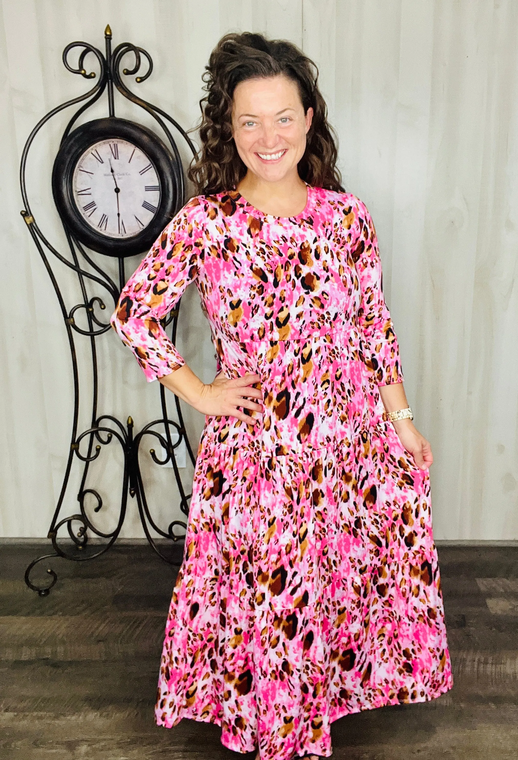 Tonya Tiered Dress-Pink Leopard