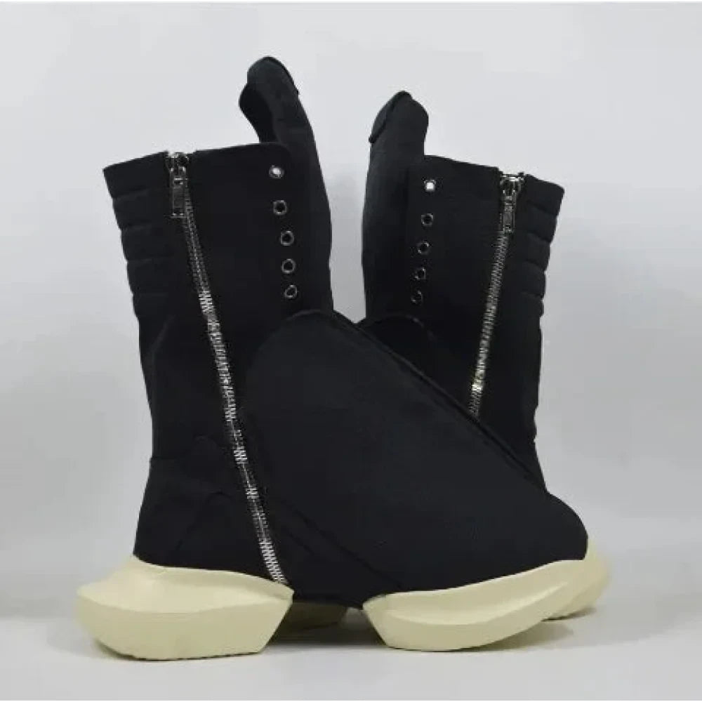 Unisex Casual Luxury Black Lace Up Zipper Canvas High Ankle Boots