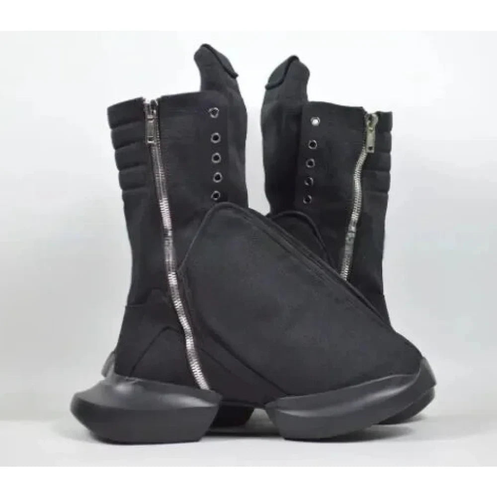 Unisex Casual Luxury Black Lace Up Zipper Canvas High Ankle Boots