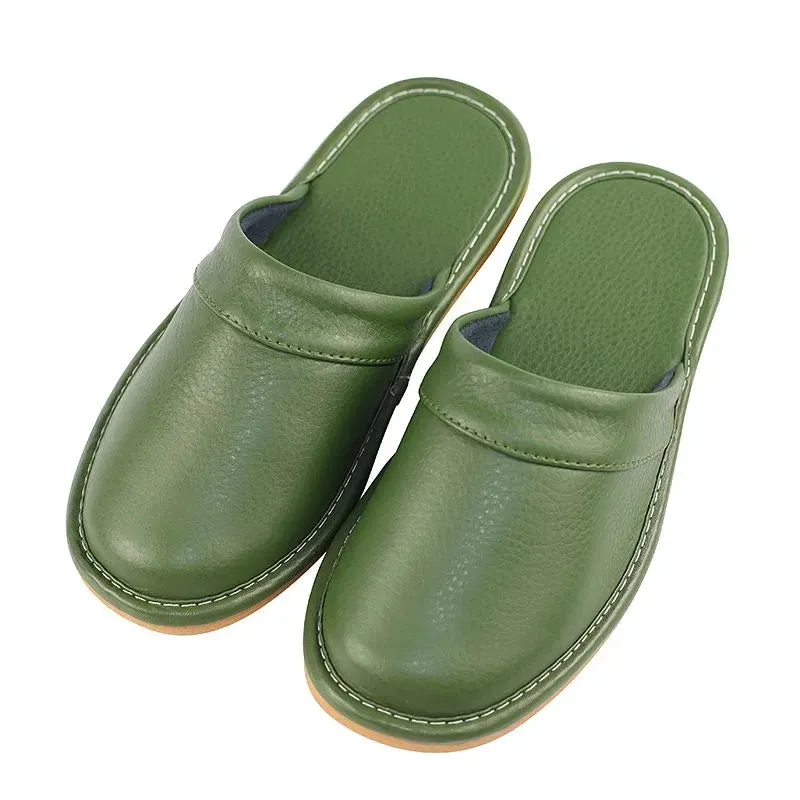 Unisex Leather Slippers Indoor PU Leather Shoes Comfort Non-slip