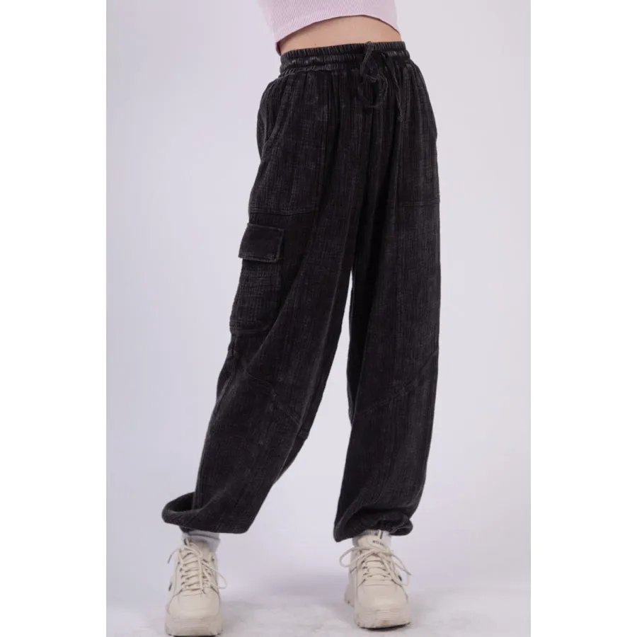 VERY J Washed Woven Crinkle Gauze Drawstring Pants