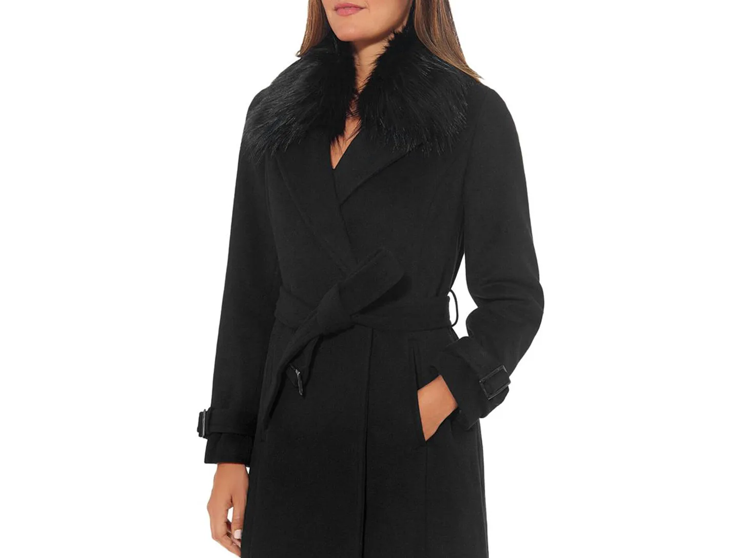 Vince Camuto Faux Fur Trim Belted Wrap Coat