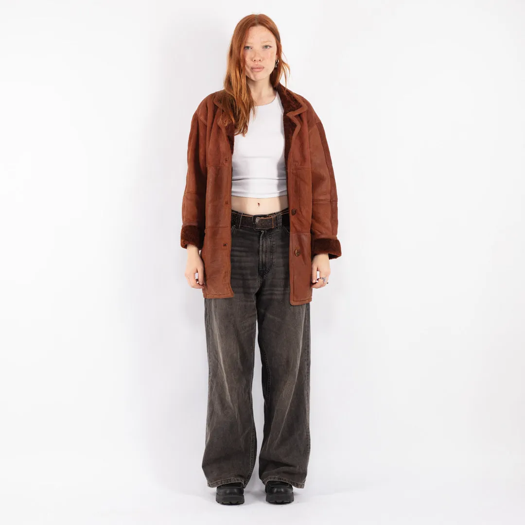 Vintage 80's Women Sheepskin Coat in Brown