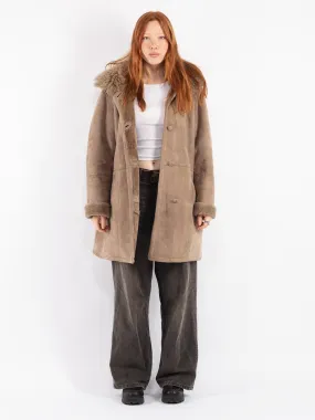 Vintage 90's Women Sheepskin Shearling Coat in Beige