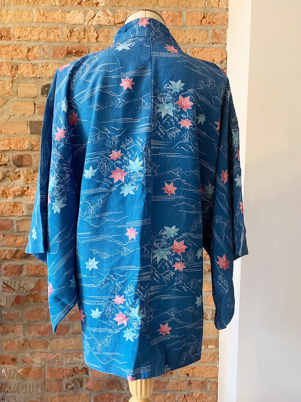 Vintage Haori/Kimono Blue leaves 1980s