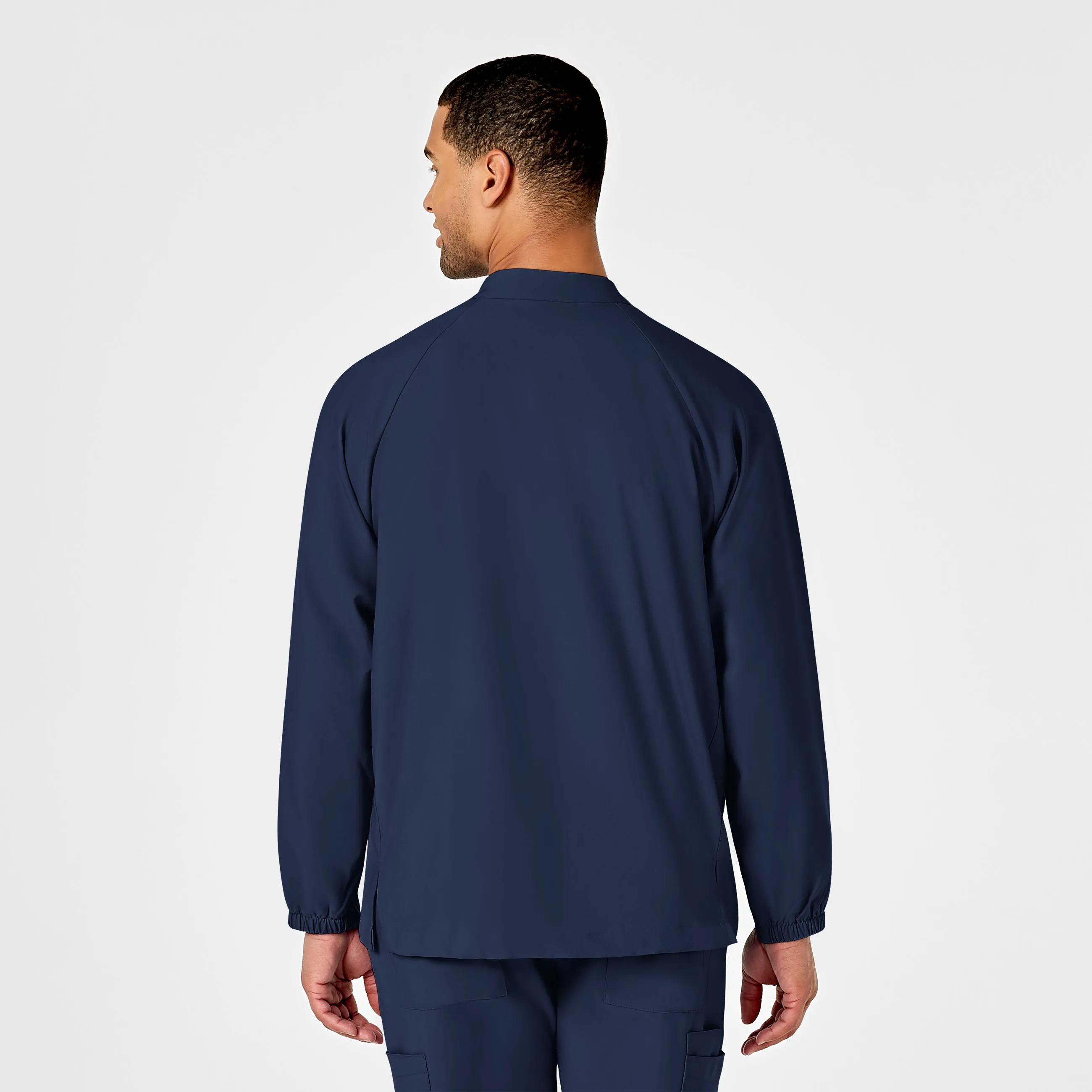 W123 Mens Zip Front Warm Up Scrub Jacket - Navy