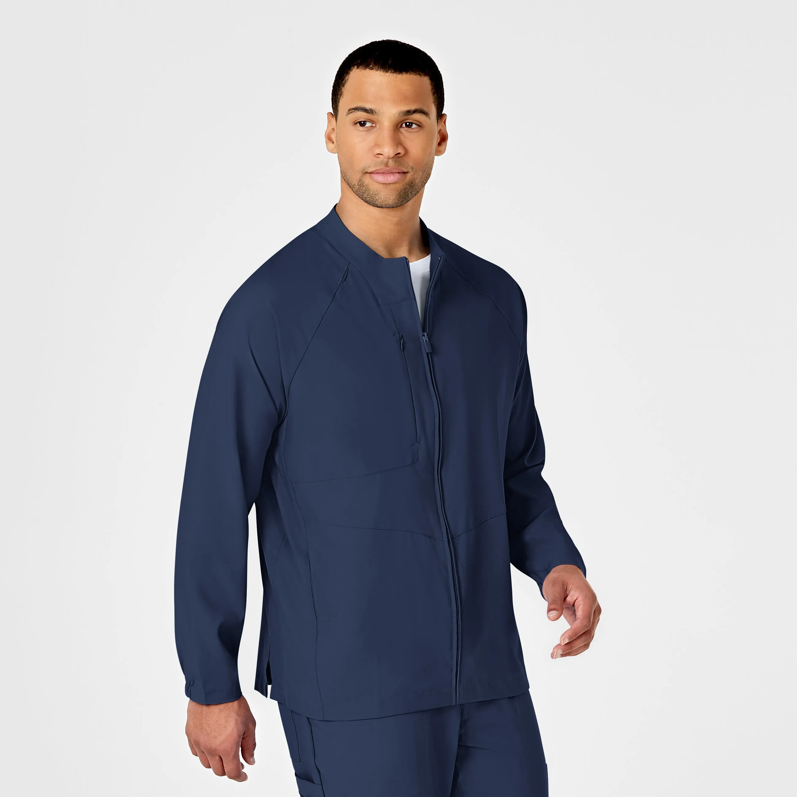 W123 Mens Zip Front Warm Up Scrub Jacket - Navy