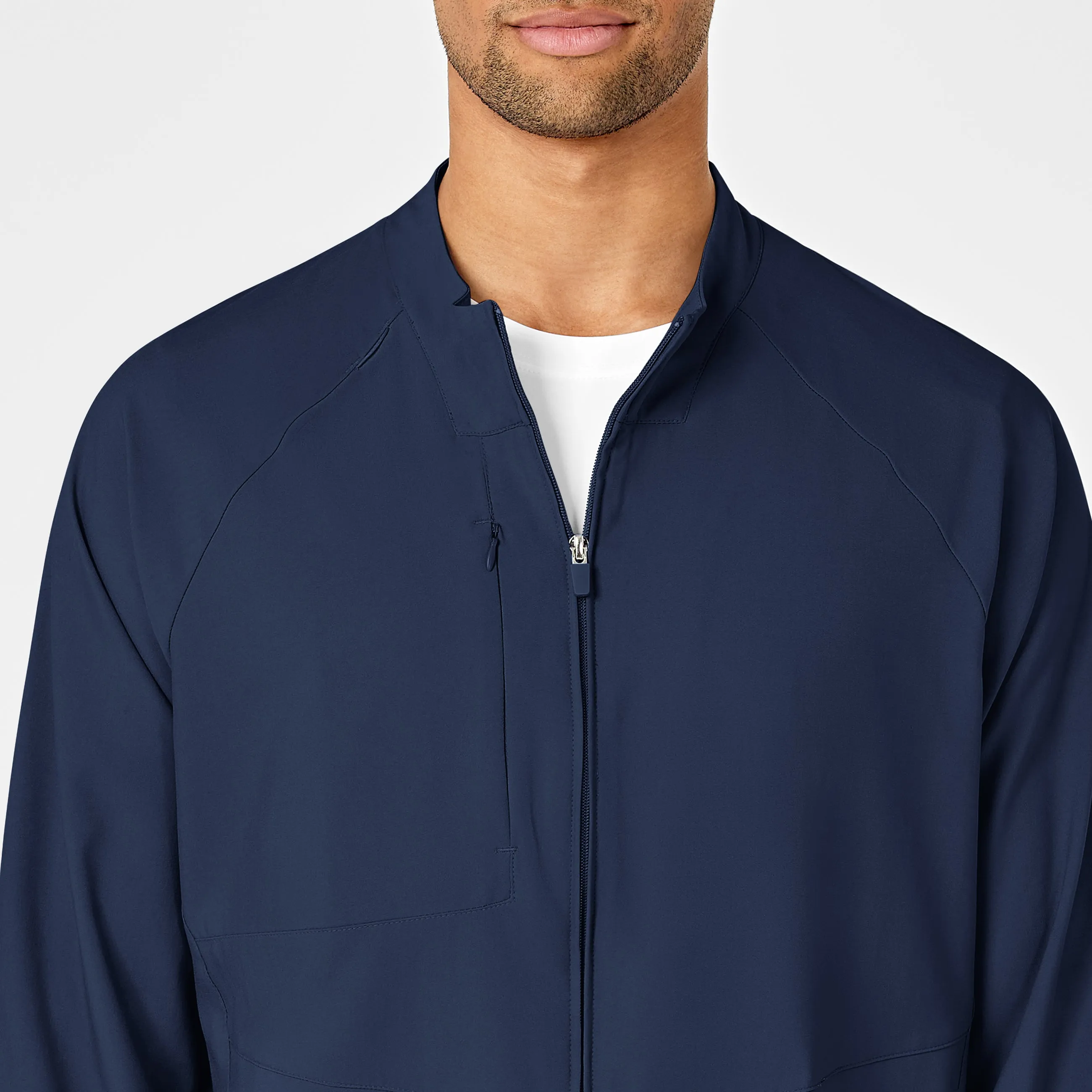 W123 Mens Zip Front Warm Up Scrub Jacket - Navy