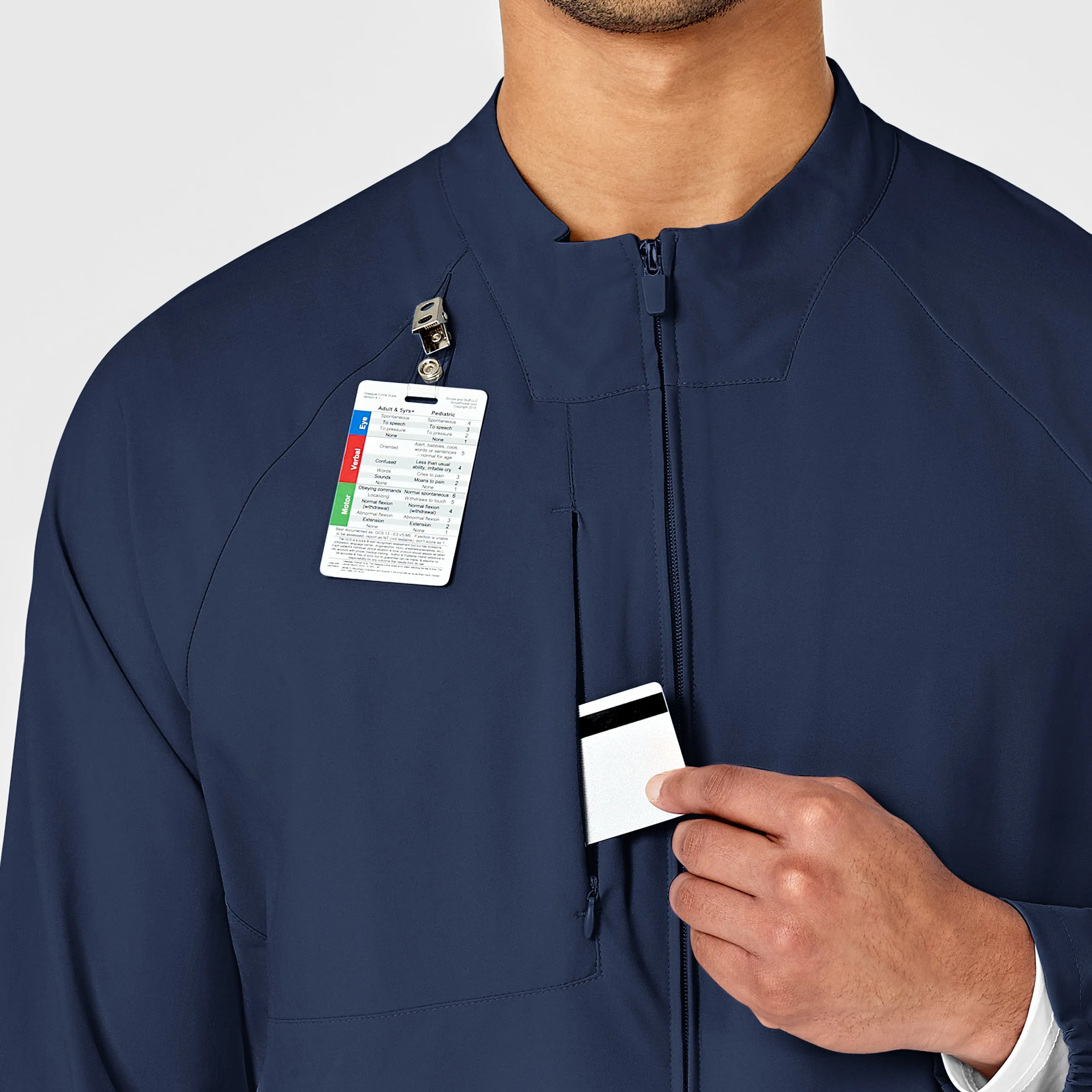 W123 Mens Zip Front Warm Up Scrub Jacket - Navy