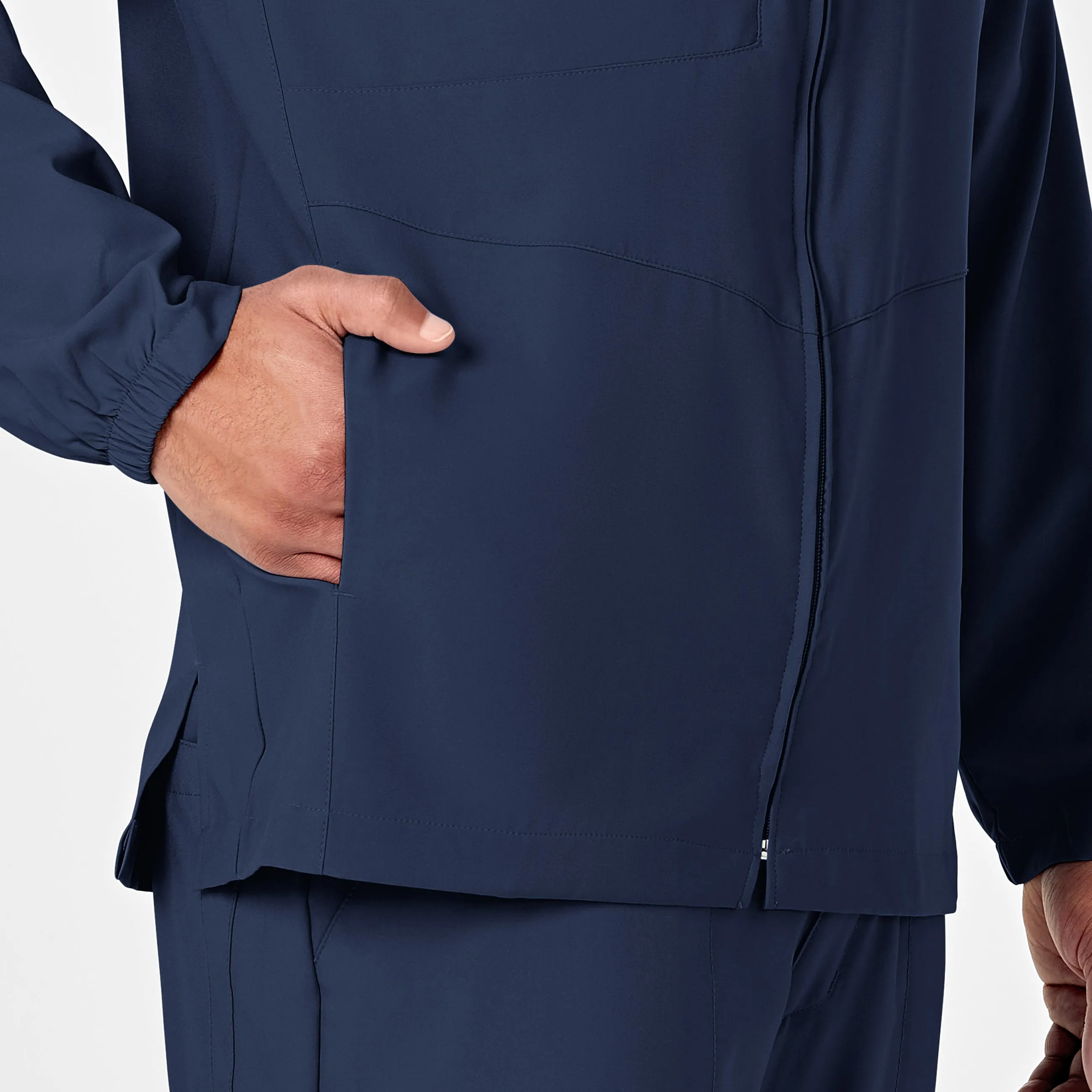 W123 Mens Zip Front Warm Up Scrub Jacket - Navy