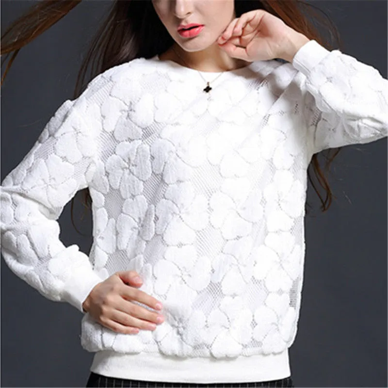 Women New Autumn Winter Hoody O-neck Full Sleeve Coat Lace Hollow Out Pollover Hoodies Sweatshirts 71712 SM6