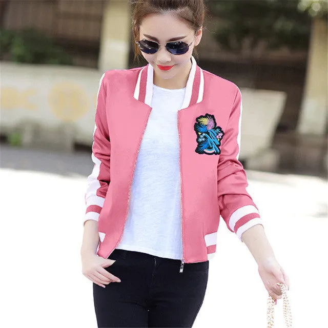 Women New Baseball Stand Collar Fleece Jacket With Pockets Zipper Coat Hoodies Embroidery Sweatshirts 71718 GS