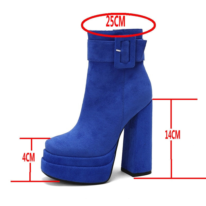 Women's Fashion Winter Zipper Buckles High Thick Ankle Heel Boots