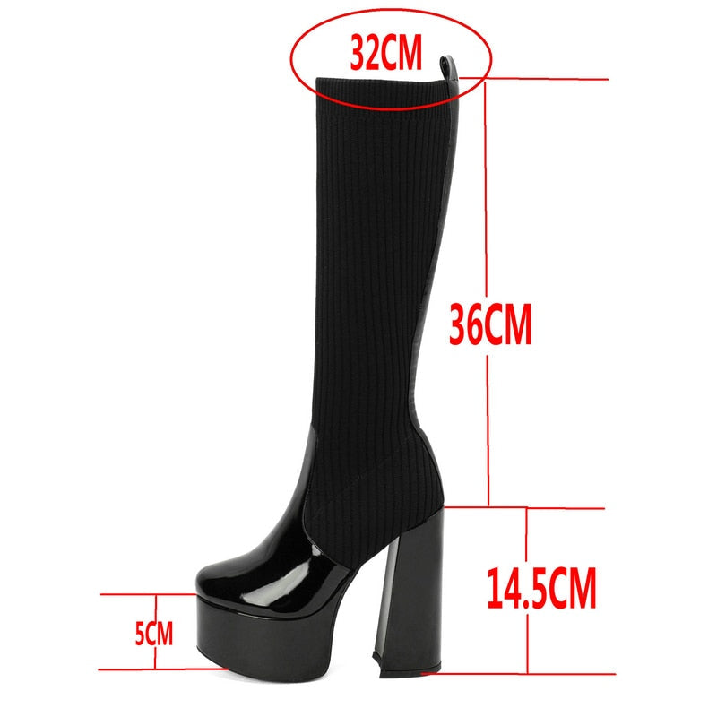 Women's Sexy Black Elastic Flock Knitted Wool Slim Fit Thighs High Boots